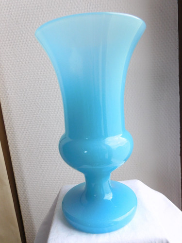 Ancien vase opaline bleu h - ancien,