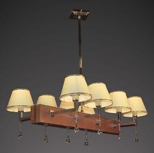 Lustre Rustique Or Avec Cristaux et Bois A 8 Lumières Coll. Bga 1702