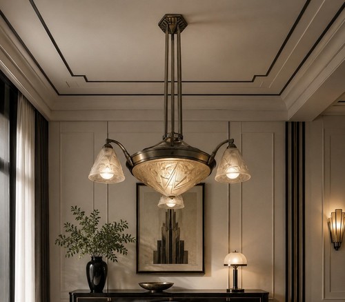 Lustre art déco - lustre, signé