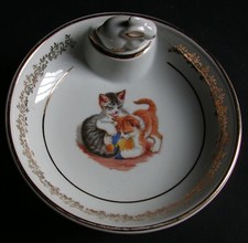 CHAT assiette à bouillie chauffante CHATON, bouchon LAPIN dorure PORCELAINE