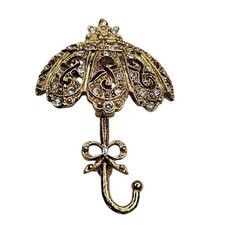 Vintage 1928 Company Parasol Umbrella Gold Tone Rhinestone Brooch Pin