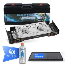 2 à Flamme Cuisinière de Camping Extérieur Gaz Plaque Gril + 4x Cartouche