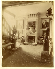 France, Antique Fireplace in a Castle Vintage Albumen Print.  Albu print