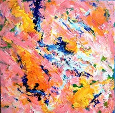 La Vie En Rose - Abstract Art Pink White Blue Yellow Square Acrylic Painting