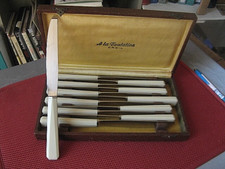 ++"532.23" 12 VINTAGE TABLE KNIVES PLASTIC HANDLE AND STAINLESS BLADE