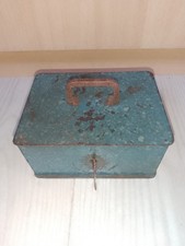 Ancien Coffre-fort Portable En Acier Émaillé Épais 1,180 Kg 16 x12 x 8 Cm