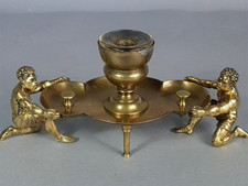 Antique Beautiful 19th Century Bronze Character Flanked Inkwell C605