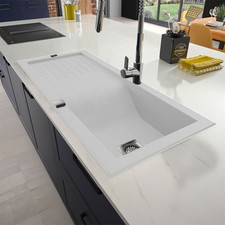 Évier de cuisine à encastrer 1 cuve bac en résine minérale blanc 86 x 50 cm