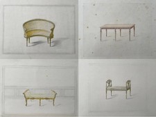 Projets de banquettes, 4 dessins aquarellés, dessins anciens, début XXe