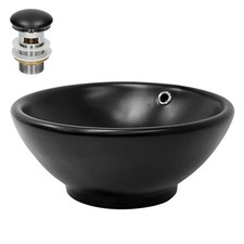 Lavabo á poser en céramique noir moderne avec garniture de vidage Ø 420x170 mm