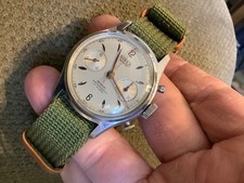 Sinex Swiss Geneve mens vintage wind up chronograph watch army green runs READ !
