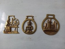 3 Médaillons Bride Cheval Vintage Brass Horse Bridle Medallion Welsh Jenny Jones