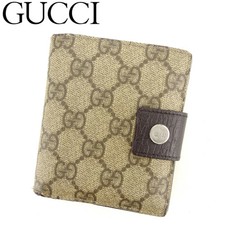 Portefeuille GUCCI GG Plus à deux volets beige marron argent PVC cuir compact...