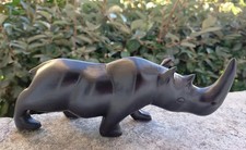 368gr-23cm- Statuette Sculptée Rhinocéros en Bois d'Ébène – Art Africain - 40's