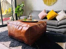 Boho Unstuffed New Brown Genuine Moroccan Leather Ottoman Footstool Pouffe