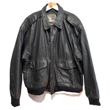 ✈️ VINTAGE ARGUS Blouson Cuir Véritable Noir Aviateur Flight Jacket XL |37c