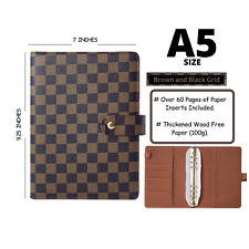 ? Luxury Checkered Agenda Binder Planner Journal Gift A5[Brown Brown Gold-Ring]