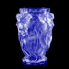 Art Deco 1930' Blue Glass Bacchantes Vase H.Hoffmann by Lalique