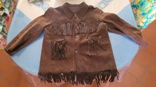 RARE 1950 MAGNIFIQUE WESTERN JACKET A FRANGE CUIR MARRON TAILLE S. MADE IN  USA