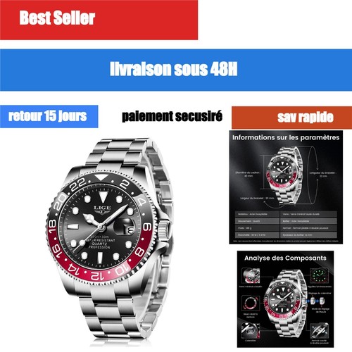 Montre homme lige quartz noire - montre,