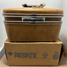 SAMSONITE PROFILE 772512 SANDSTONE HARD SHELL BEAUTY TRAIN CASE W KEY BOX  1978