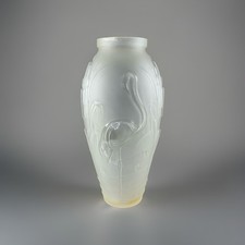 Antique Etling France Art Deco Opalescent Glass  Flamingo  32 Cm  Art Glass Vase