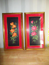 PAIR OF VINTAGE PAINTINGS TAPESTRY CANVAS FLOWERS-GILDED WOOD FRAME