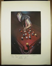 MEYNARD Jean-Claude Signed American Billiards 9 Balls Pool Print dated 1979