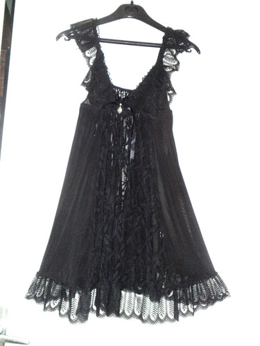 Nuisette noire dentelle fleurs - nuisette,