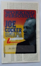 PASS acces backstage concert working  JOE COCKER 2005 PARIS collé verso ticket