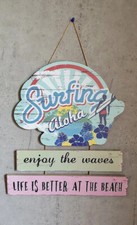 Enseigne bois déco surf - déco surf océan bord de mer, plaque bois surfeur