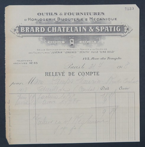 Facture horlogerie brard - facture,