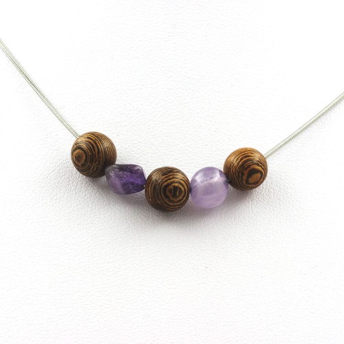 Collier perles bois - , +