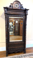 French Antique Britany Oak 1 Door Armoire With 3 Adjustable Shelves