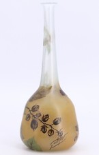 Gauthier Signed French Painted Glass Flower Vase 10.5" Tall