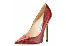 Jimmy Choo Anouk Red Black Elaphe Snake Pointed Toe Hight Heel Pumps Sz 37