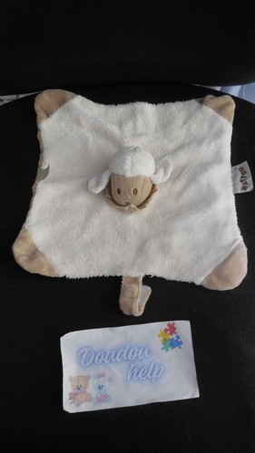 Doudou plat mouton - blanc, beige