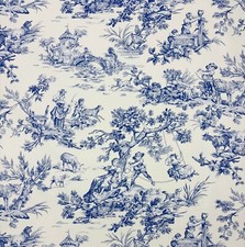 COVINGTON M MUSEE BLUE FRENCH TOILE ANIMAL COTTON MULTIUSE FABRIC BY YARD 54"W