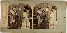 Man and housekeeper at l&#039;Hotel, vintage print, ca.1870, stereo print v