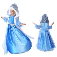Robe Cape Déguisement Costume Bleu Reine Neiges Frozen Anna Fille Princesse Noel