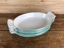 Vintage DRU Holland Set of 5 #18 CAST IRON ENAMEL Gratin Dish Green Tulip