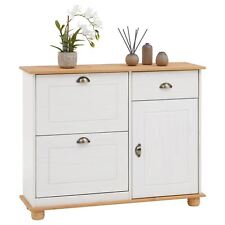 Meuble à chaussures rangement 2 abattants 1 tiroir en pin massif blanc et brun