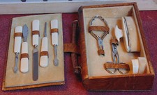 superbe magnifique ancien service manucures 9 pieces dans petite valise portable