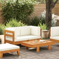Bois d'acacia Salon de Jardin 2 pcs avec Coussins Blanc Crème Mobilier vidaXL