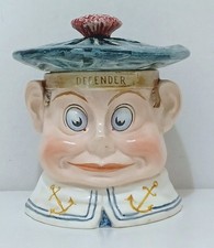 Pretty/Old Majolica Palmer Cox Brownie Tobacco Jar Humidor in Nice Condition