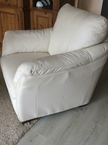 Fauteuil cuir blanc ecru - fauteuil,