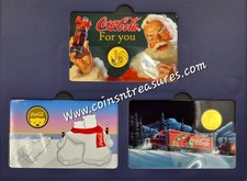 Coca Cola Christmas 1/1000 Oz .999 Gold 3 coin cards Album