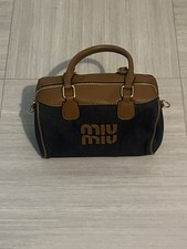Mini Sac Miu Miu Duffle Vintage en Denim et Cuir Cognac avec Logo - Bandoulière