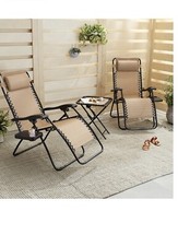 Basics Lot de 2 fauteuils relax pliants avec table d’appoint Beige