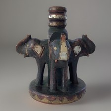 Candle Holder Collection 1950 1960 Elephants Column Wood Brass Patina Radajstan 